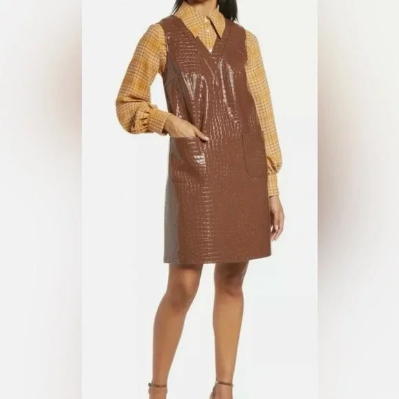 Halogen x Atlantic-Pacific Mini Dress Pockets Crocodile Print Small New Lining - Picture 5 of 7